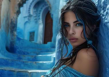 Blue Portrait with Moroccan Architecture
