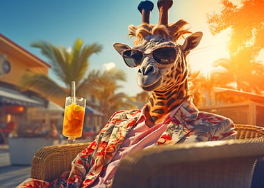 Giraffe in Sunglasses with Cocktail