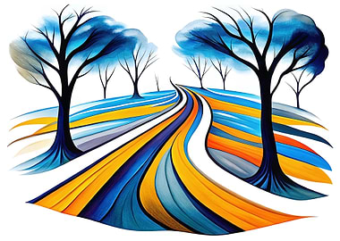 Colorful Road Through Trees