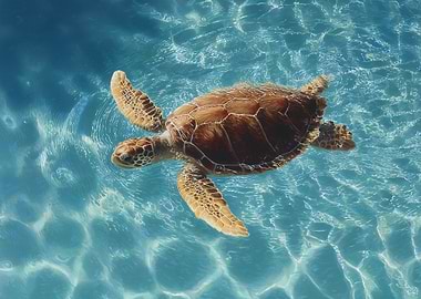 Sea Turtle Swimming in Clear Water