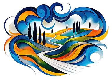 Abstract Tuscan Landscape Painting