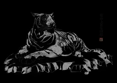 Tiger Resting on Rocks Illustration