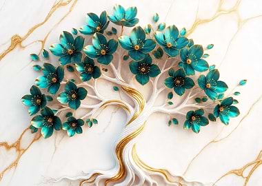 Turquoise Floral Tree on Marble