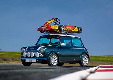 Mini Cooper with Go-Kart on Top