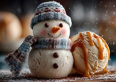 Ice Cream Snowman with Caramel Drizzle
