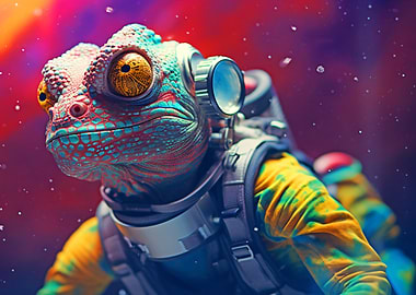 Astronaut Chameleon with Goggles and Backpack