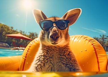 Kangaroo in Pool with Sunglasses