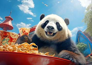 Happy Panda Eating Fries