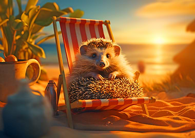 Hedgehog Relaxing on Beach Chair