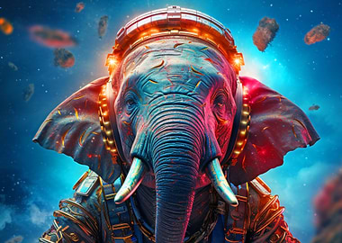 Cyberpunk Elephant in Space
