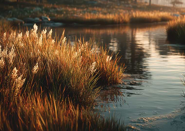 Golden Grass by the Water's Edge