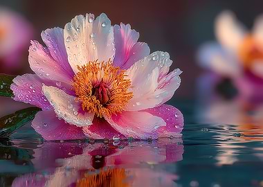 Pink Peony with Water Droplets