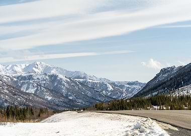 Snowy Mountain Road Landscape