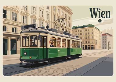 Vintage Vienna Tram Travel Poster