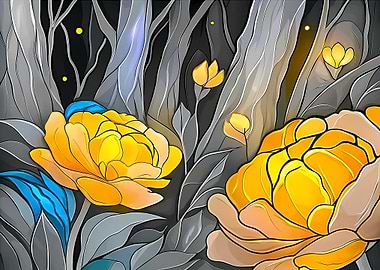 Floral Art with Yellow and Blue