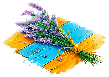 Lavender bouquet on colorful wooden planks