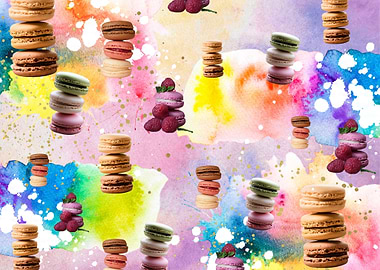 Macarons and Raspberries Watercolor Pattern