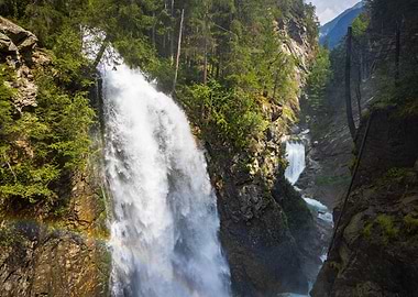 Riva wterfall in a Lush Forest Canyon in Italy