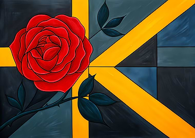 Red Rose with Geometric Background Painting