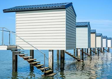 Beach Huts on Stilts in Water