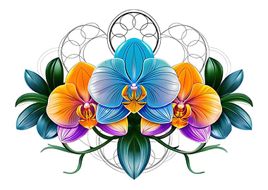 Colorful Orchid Arrangement with Geometric Backdrop