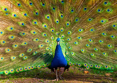 Peacock displaying its vibrant plumage
