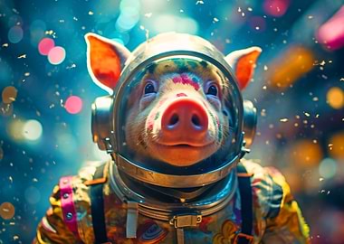 Pig Astronaut in Space Suit