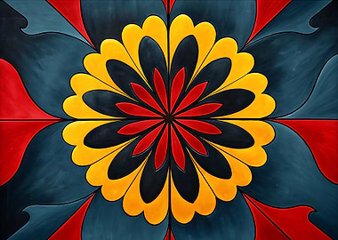 Floral Pattern with Red, Yellow, and Blue