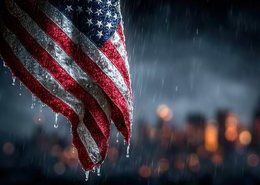 American Flag in Rain
