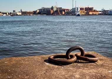 Rusty Chain Rings on Concrete Pier