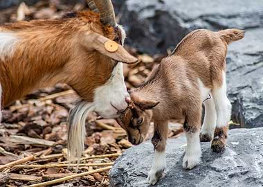 Goat and Kid on Rocks