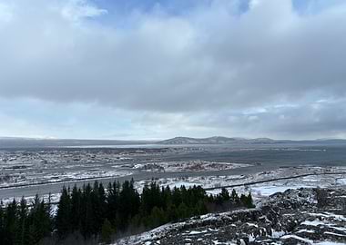 Winter Landscape with Lake and Trees