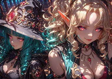 Anime Witches with Red Eyes