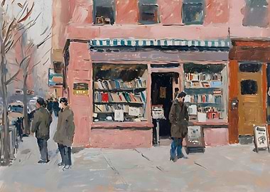 Bookstore on a City Street Painting