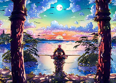 Meditating Warrior on a Lake