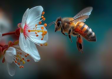 Bee approaching a white flower