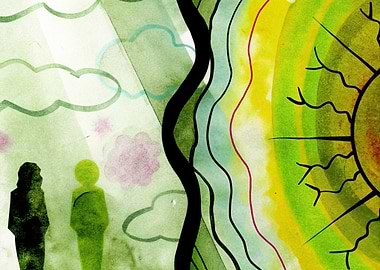 Abstract Landscape with Figures and Sun