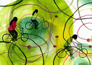 Watercolor Cycling Illustration with Abstract Background