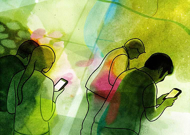 People using smartphones, watercolor style