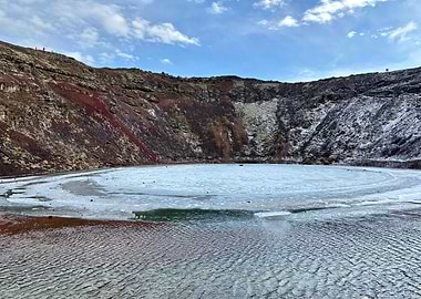 Crater Lake with Ice and Rock