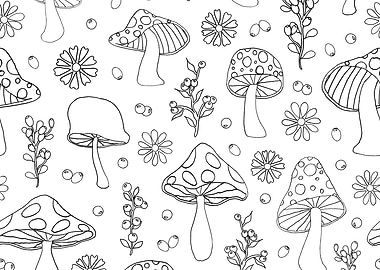 Mushroom and Floral Pattern