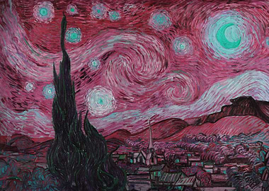 Pink Starry Night Painting