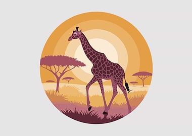 Giraffe in African Landscape Illustration