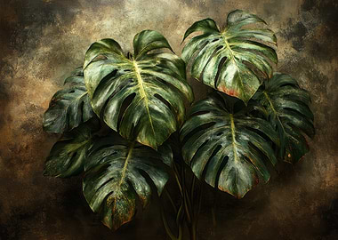 Monstera Plant on Textured Background | Dark Botanical Decor