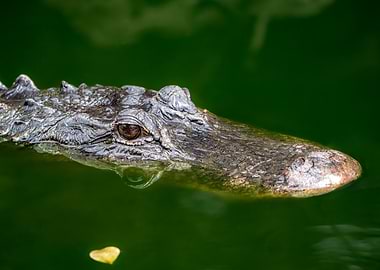 Alligator in Green Water in the Everglades with Heart Leaf