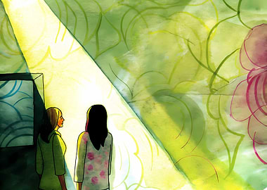 Two Women in a Floral Room