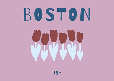 Boston USA Floral Illustration
