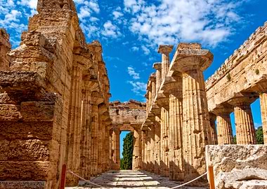 Ancient Greek Temple Ruins Under Blue Sky