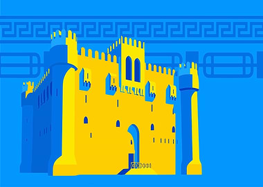Yellow and Blue Castle Illustration