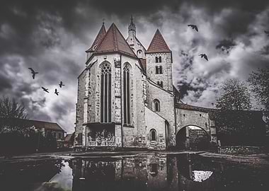 Medieval Church Under Stormy Sky